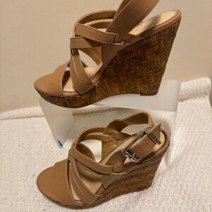 Jessica Simpson Tan Strappy Wedge Sandals Cork Platform Party